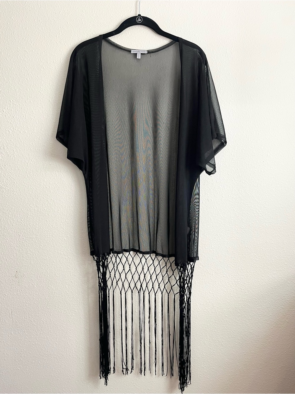 Charlotte Russe Black Sheer Mesh Fringe Kimono Cover Up Boho Festival Goth Small